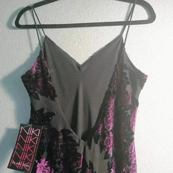 Vintage Niki by NikiLivas Maxi Floral Dress Asymmetrical Black Purple Formal NWT - Picture 13 of 15